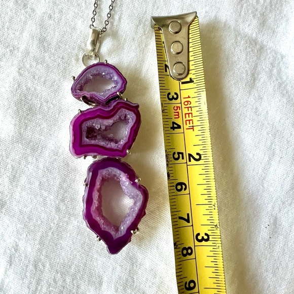 925 Triple Pink Micro Crystal Window Quartz Necklace Pendant - Picture 5 of 10